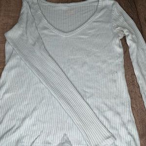 Cream Ribbed Long Sleeve Shirt